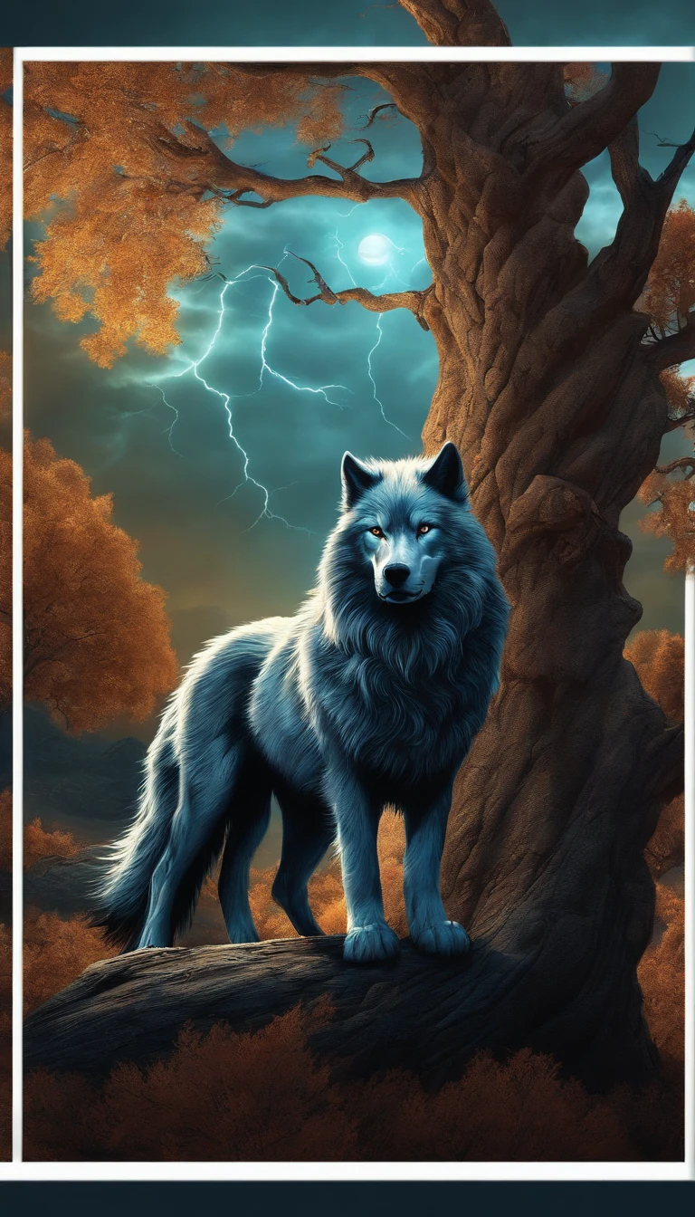 a lobo is sitting on a tree branch with lightning coming out of it, arte digital de Ivan Ranger, tendencia en Artstation, arte de fantasía, lobo in hell, blue lobo, lobo, great lobo, Lobos, angielobo, trueno fractal Dan Mumford, Lobos and their treasures, photo of lobo, fantasy lobo portrait, furry lobo, lone lobo, fondo de pantalla HD