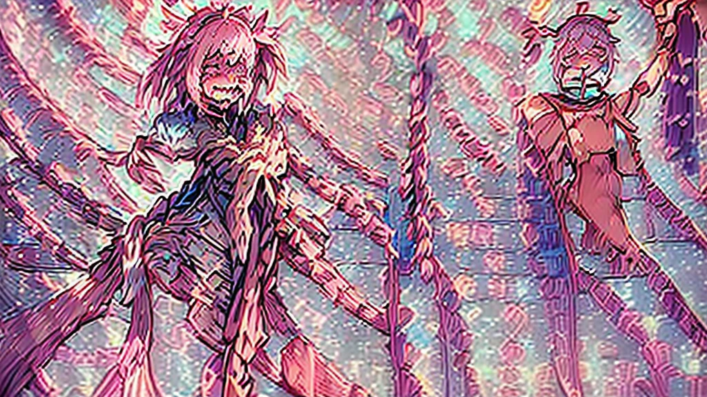 Highest quality、Complete limbs、Full Finger、Woman in pink、Woman in braids、Beautiful busty woman:1.5、(((Woman in uniform:1.5)))、bare hands、barefoot、(((Woman floating in the air:1.5)))、(((woman spreads her legs wide:1.5)))、(((His hands are tied behind his back with rope.)))、(((His feet were tied with rope、Suspended from the ceiling.:1.5)))、(((A woman is tied up with rope all over her body.:1.7)))、(((A woman is hanging from the ceiling by a rope、Floating in the air:1.7)))、((Woman crying with her mouth open in pain:1.7))、Blushing、Concrete wall room