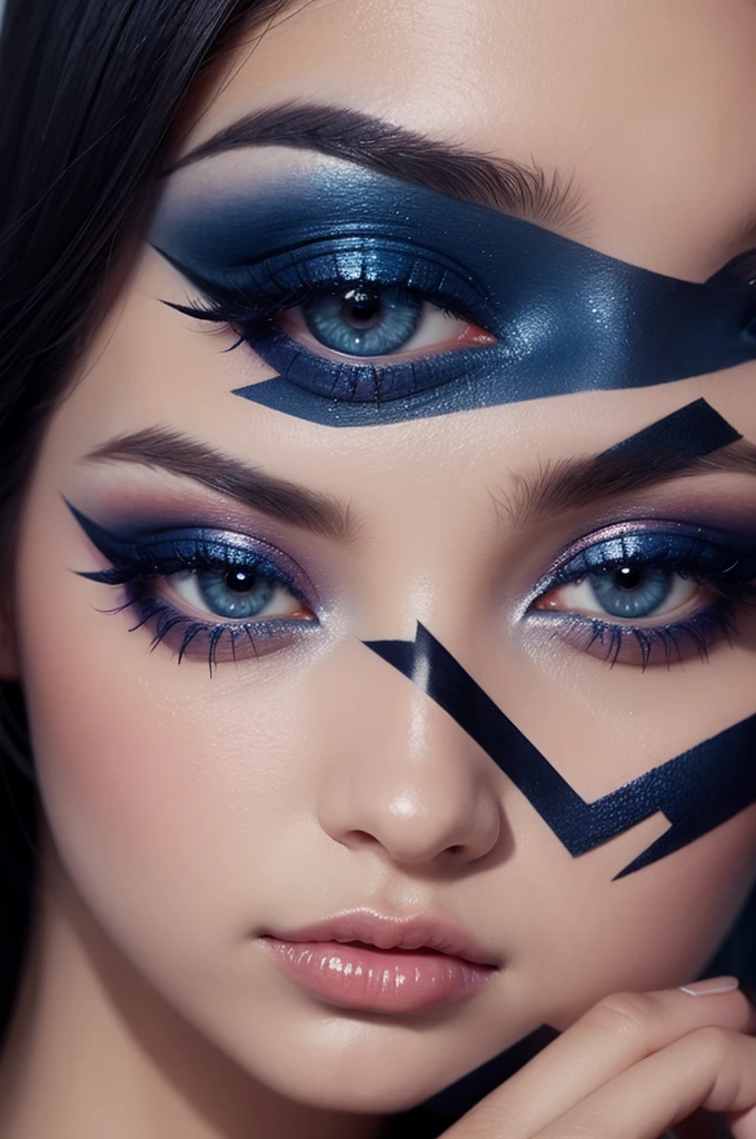 Artistic navy blue makeup idea with fragments theme