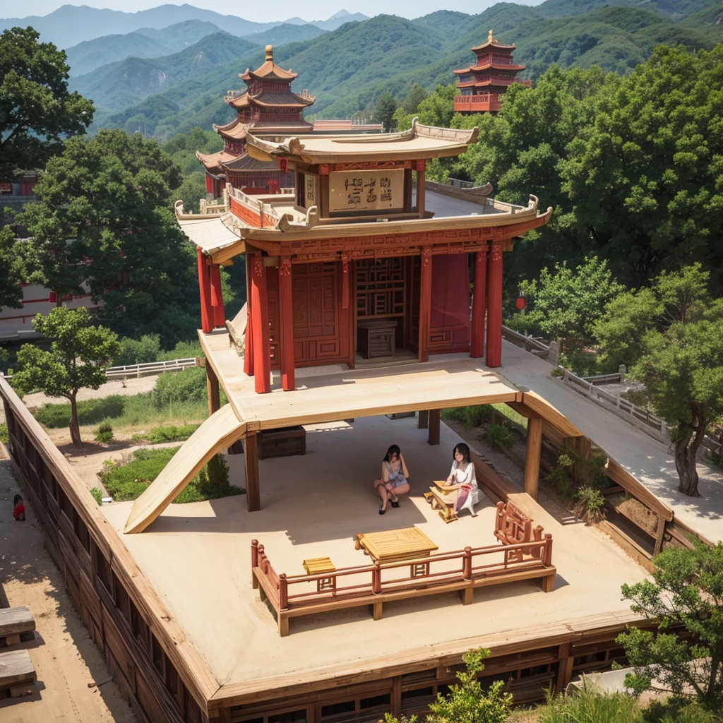 sandbox,China's exotic mountains and rivers,Taiga,Big Wave,huge mountains,Ancient Chinese Building,Pagodas,Ancient Palace,architecture,bustling,Beautiful view,best quality