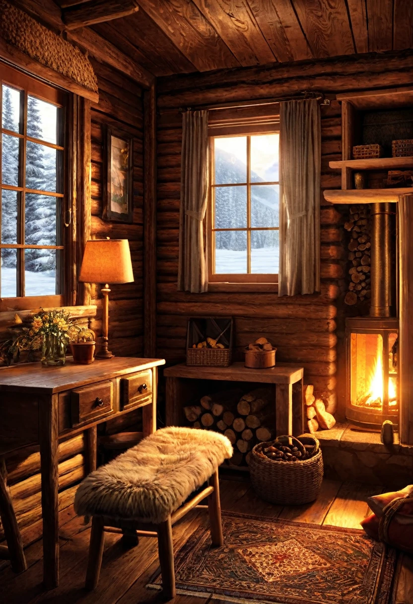 In the warmth of the cabin's glow, the evening murmurs its serene symphony.