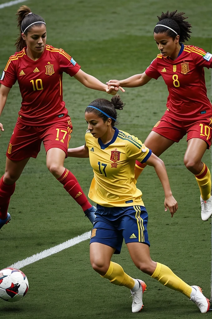Female soccer player playing against Spain