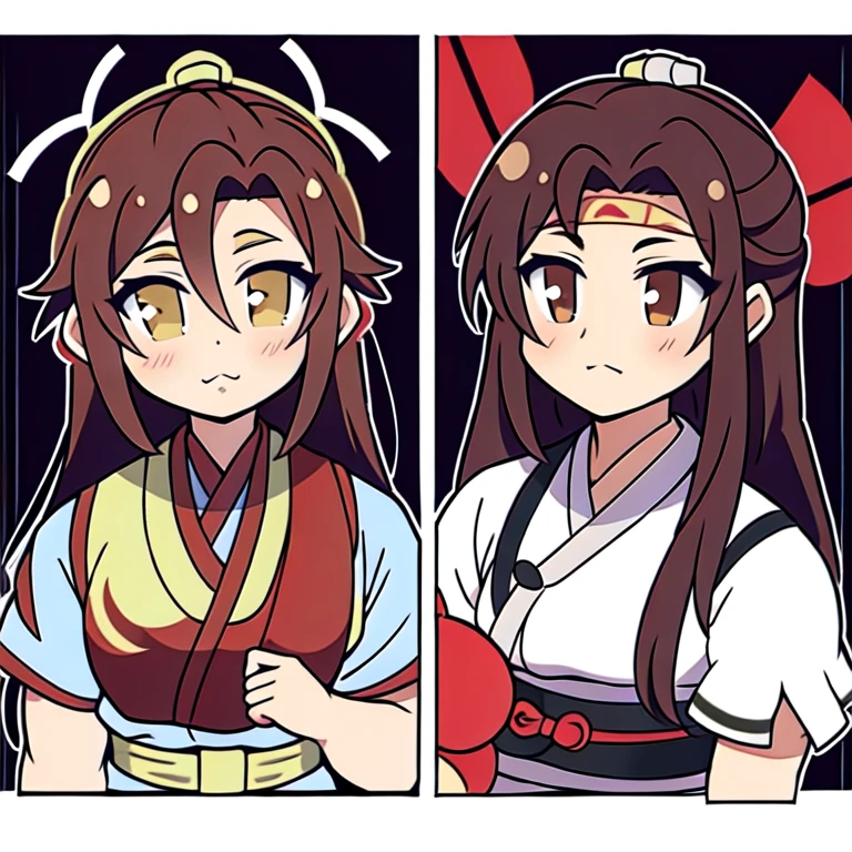 (( Best Quality, ancient china)), loose hair, Brown hair, tender lilac eyes, yellow hanfu