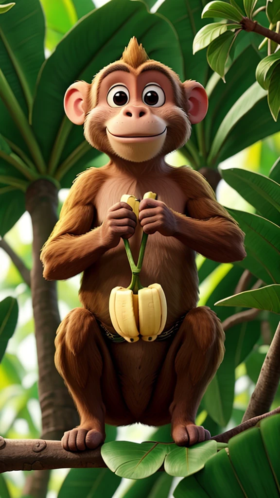 Monkey eats banana in the jungle