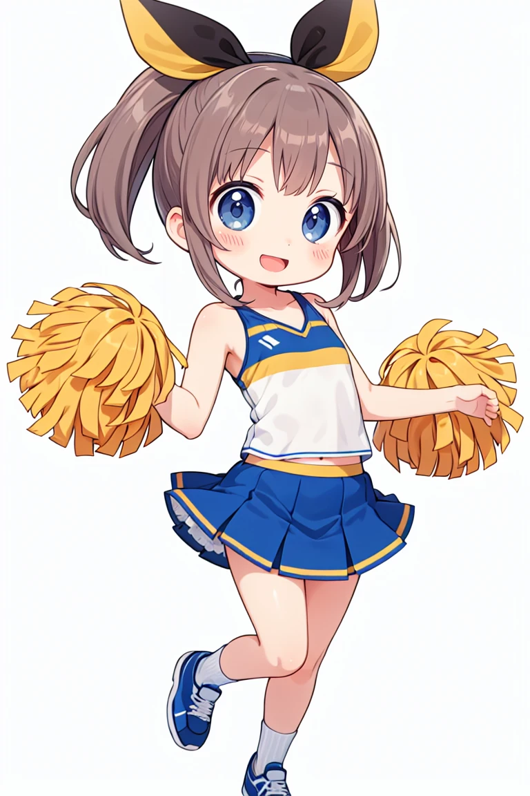 chibi, flat color, solo, full body, cute, (highest quality), Lively smile, open mouth, cheerleader, cheerful, ((white background)), (masterpiece)