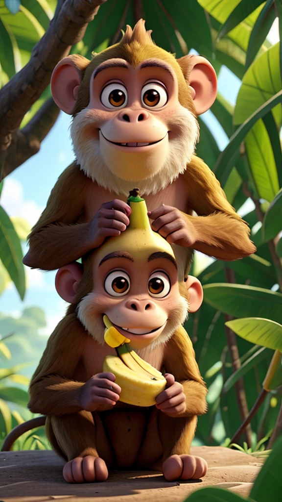 Monkey eats banana in the jungle 