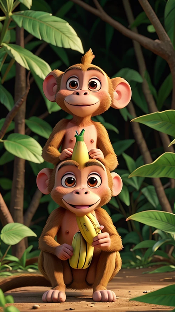 Monkey eats banana in the jungle