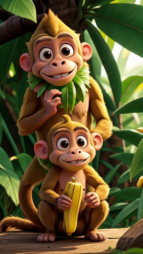 Monkey eats banana in the jungle 