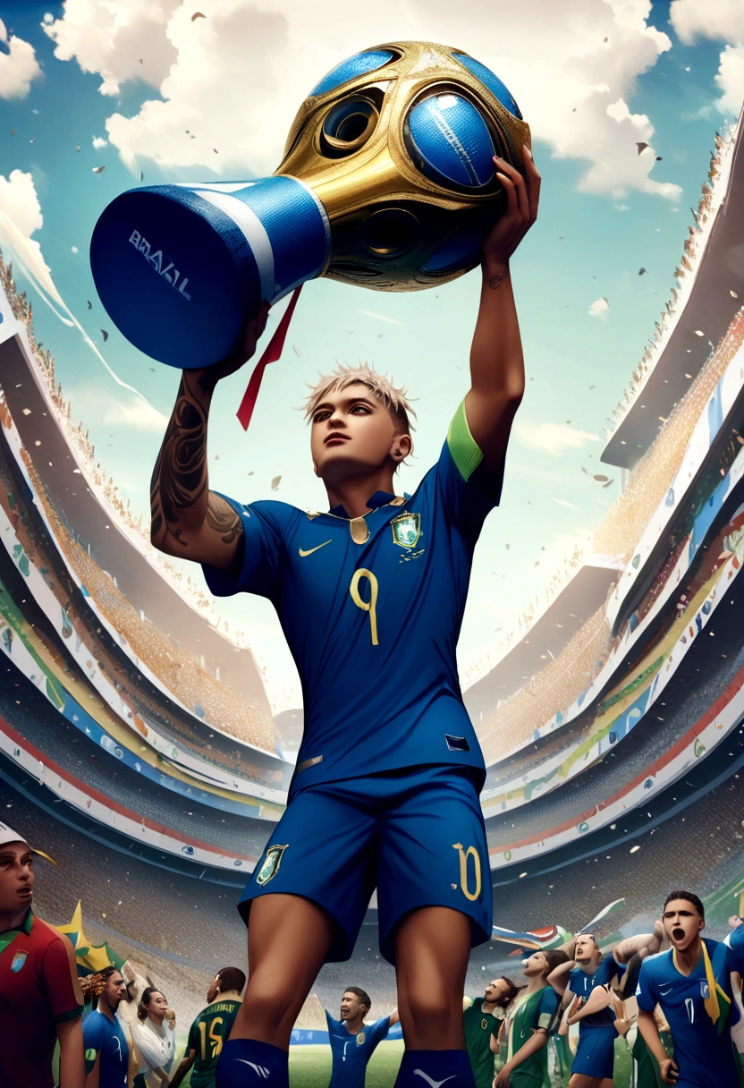 Neymar winning the world cup with Brazil