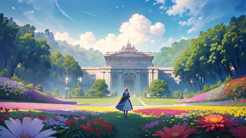 (((Highest quality、masterpiece、Ultra-fine、Ultra-fine、Exquisite、16K、Full HD,))) 、masterpiece、Concept Art、Panorama、central、figure、Wide Shot、Flower Garden、noon、(壮大な構figure、epic proportion)、Dynamic lighting、Bright colors、Background only