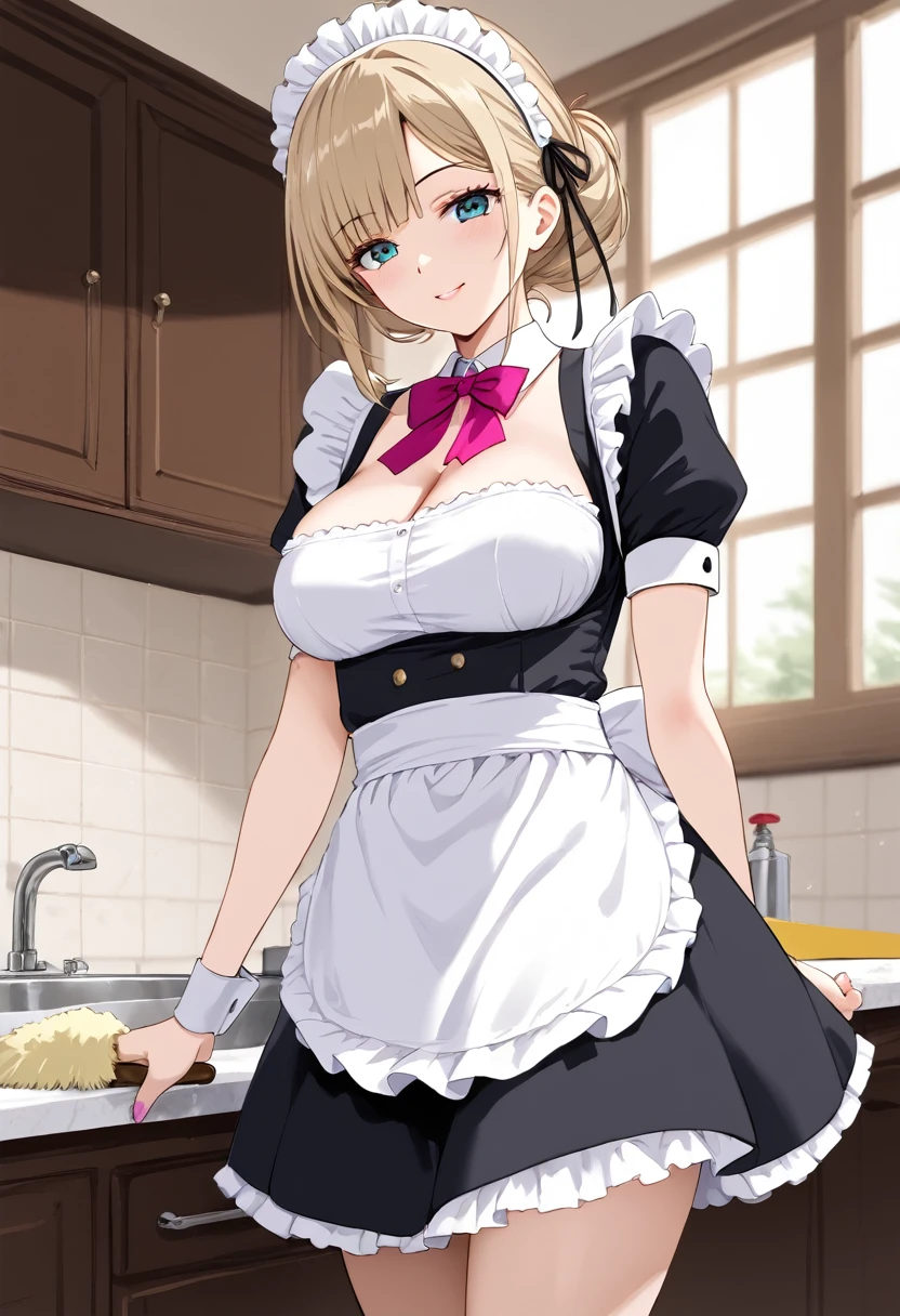 A beautiful girl, maid, cleaning