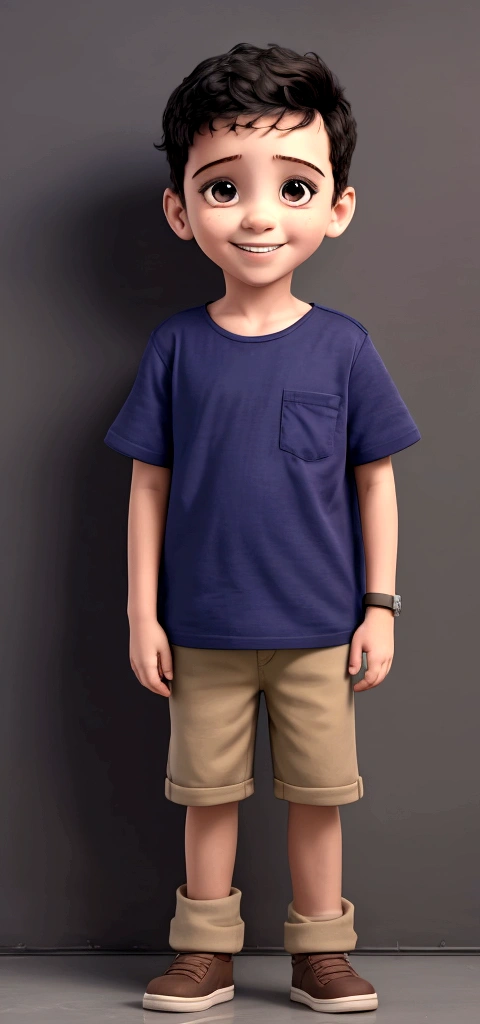 Treatment, solo boy in casual outfit school background, boy standing looking at camera and smiling, wall with alphabet