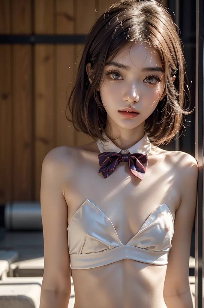 4K,((Highest quality)), ((masterpiece)) , BREAK,((one girl)), (detailed),((in Gym)), ((One girl)),((perfect anatomy)), (()),((13 y(flat chest:1.5)), (stare at viewer with stern eyes:1.5),((one girl)),(bitting own lip:1.1),(angry:0.9),nose blush,(shamefull:1.2),(bob cut hair),surprised, ((beautiful realistic face)),((A bow tie)),Beautiful Korean Women, Beautiful young Korean woman, Young and adorable Korean face, Gorgeous Young Korean Woman, Korean Girls, Girl cute beautiful face, Portraits of Korean female idols, Young and pretty Asian face, Cute natural anime face,Asian pretty face,((finely detailed face)),((glistening eyes)),((glistening eyes )),((large eyes)),(( pretty eyes)) ,(detailed),Perfect Face,((One girl)), ((clear eyes)),((show nipples)),((beaukin)), don't wear anything ,((show nipples)),(upper body),off clothes))