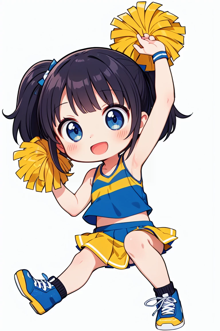 chibi, flat color, solo, full body, cute, (highest quality), Lively smile, open mouth, cheerleader, cheerful, ((white background)), (masterpiece)