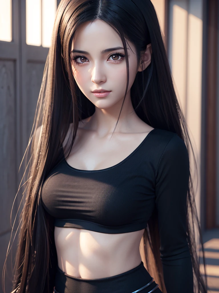 realistic arabic style woman with long hair and black top, 3d anime, photorealistic anime girl render, 8k portrait rendering, realistic 3d anime style, smooth anime cg art, realistic young anime girl, realistic, xue ying, photorealistic anime, beautiful realistic face, hyper realistic anime, stunning anime portrait, realistic beautiful face