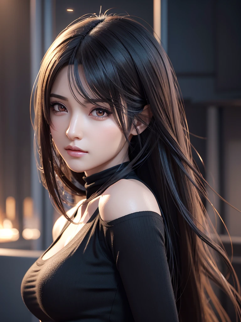 realistic arabic style woman with long hair and black top, 3d anime, photorealistic anime girl render, 8k portrait rendering, realistic 3d anime style, smooth anime cg art, realistic young anime girl, realistic, xue ying, photorealistic anime, beautiful realistic face, hyper realistic anime, stunning anime portrait, realistic beautiful face