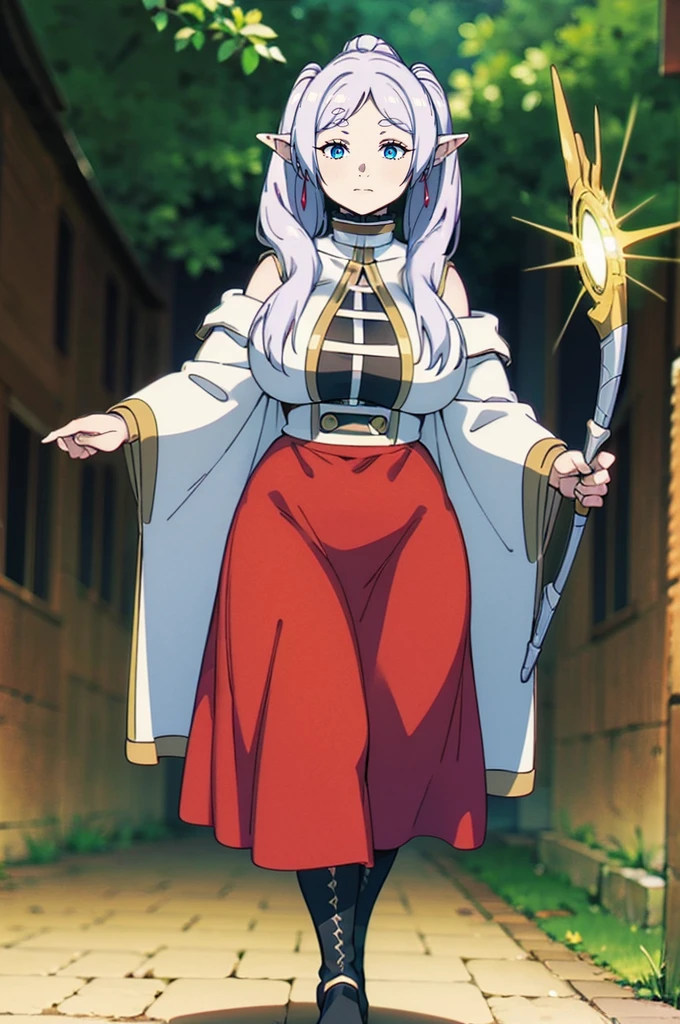 1girl,solo,elf,white hair,grey hair,earrings,pointy ears,long hair,ponytail,green eyes,twintails,parted bangs,thick eyebrows,,, holy magicalgirl, , holy haura, halo, smile, joyfull, paladin, sword holding, full body , boots, standing,cute,breast, curvy, female,fantasy goddess,there is a cartoon picture of a woman with a very large breast, glowing angelic being, glowing holy aura, inspired by Luma Rouge, the non-binary deity of spring, ethereal rainbow nimbus, the butterfly goddess of fire, inspired by Mariel, glowing aura around her, astral fairy, as the goddess of the sun, “uwu the prismatic person, big breast, serious, beautiful eyes, , full body, walking, long robe, long dress, ,priestess ,holy, smile, god rays, ray tracing, sparkle, cinematic lighting, UHD, retina, masterpiece, ccurate, anatomically correct, textured skin, super detail, high details, high quality, award winning, best quality, highres, 1080P, HD, 4K, thunder aura, light aura,full, staff holding, determined, long sleevess, long skirt