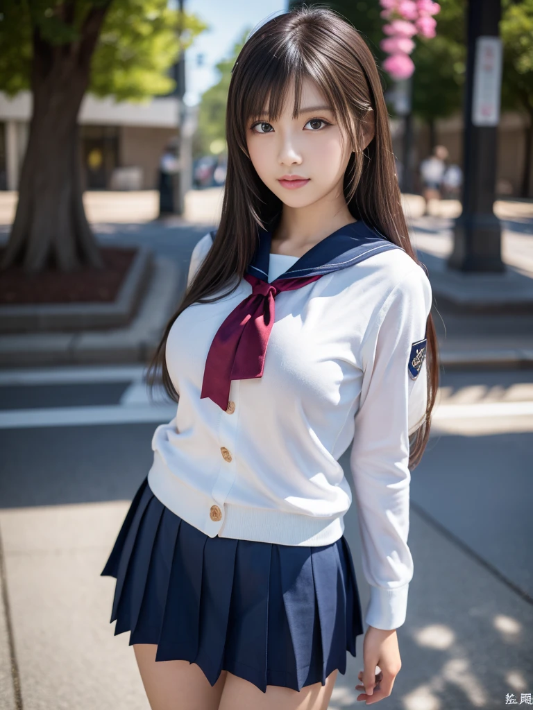 Model is facing right, In the angle from below, a high school girl wearing a sailor uniform is walking with her legs wide open, upskirt angle, white panty, 1girl, beautiful detailed eyes, beautifully detailed lips, an extremely detailed eyes and face, long eyelashes, uniform, Japanese, kawaii, a young and sexy gravure idol model, surreal, realistic, photorealistic, 8k, high res, masterpiece, ultra-detailed, natural lighting, vivid colors, high school girl posing, wearing Japanese, Japanese girl, a surreal, cute high school girl, surreal, Japanese model, young and sexy gravure idol
