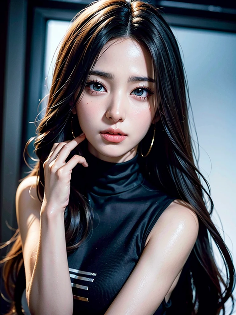 realistic arabic style woman with long hair and black top, photorealistic anime girl render, 8k portrait rendering, smooth anime cg art, realistic young anime girl, realistic, xue ying, photorealistic anime, beautiful realistic face, hyper realistic anime, stunning anime portrait, realistic beautiful face