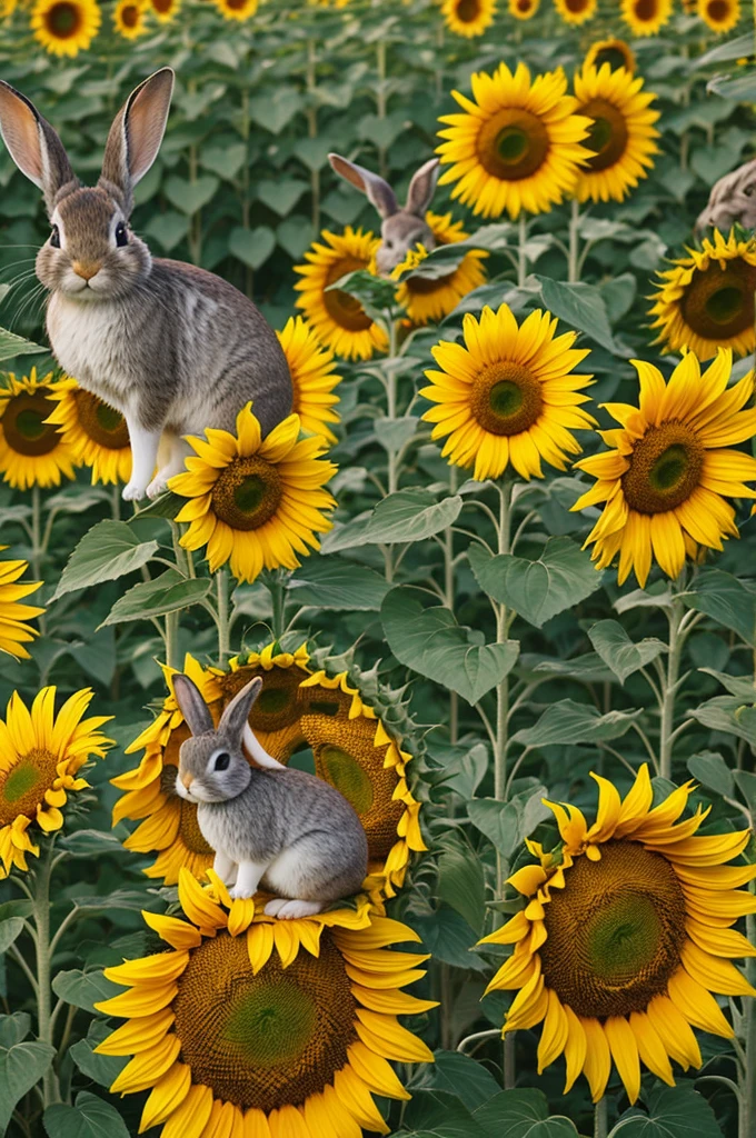 Letter y with sunflowers and bunnies 
