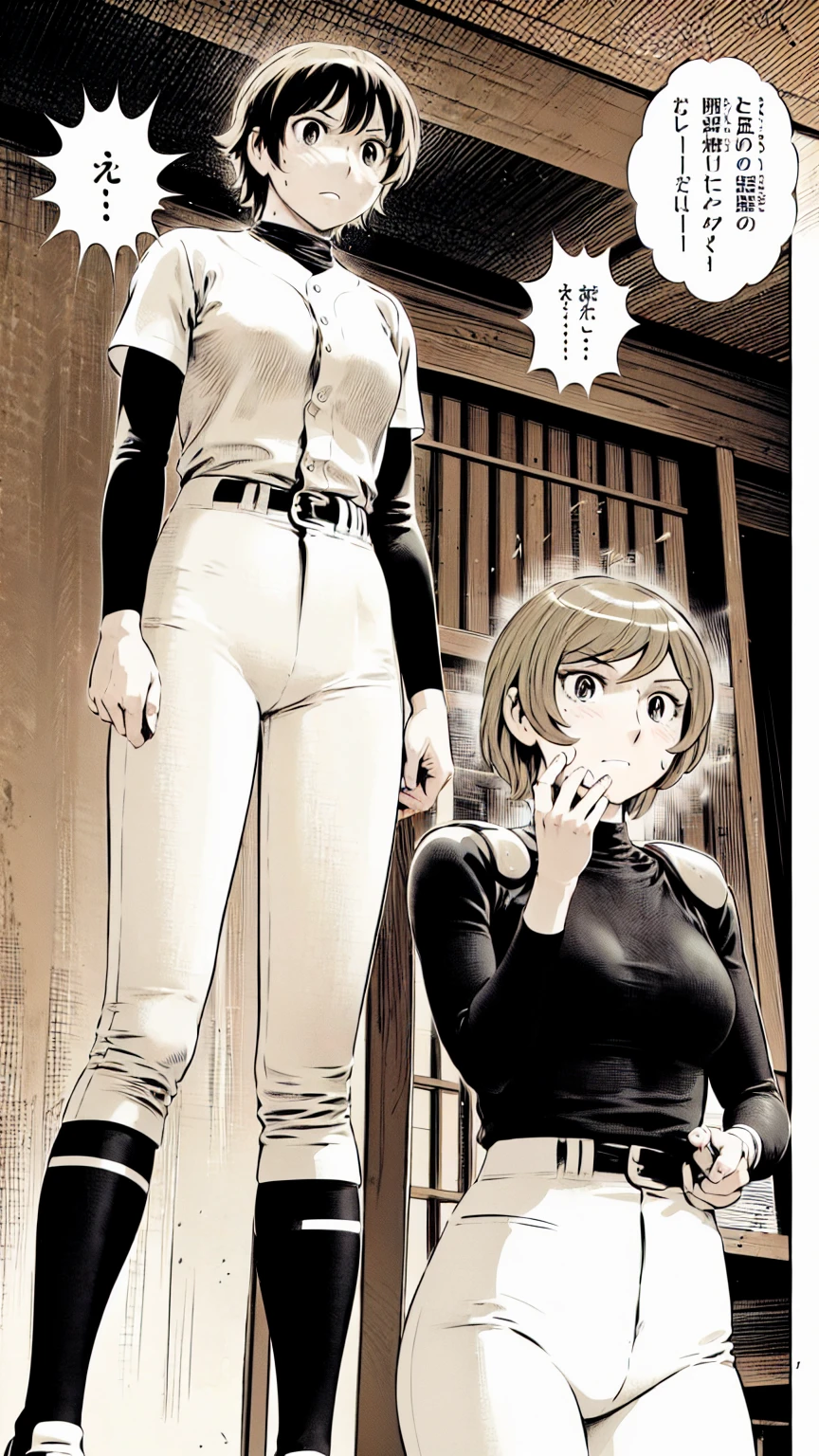 (野球uniform:1.2),
Blonde Hair, (short hair:1.2),Long sleeve, Black Shirt, turtleneck,White trousers、uniform、Black belt、((Illustration of people))、Big 、
View Audience,, (Highest quality:1.3),One Girl, White pants、uniform、Outdoor、baseball ground、ground、soil、blue eyes、Tight black shirt、(masterpiece、Highest quality)、Highest quality, Ultra-high resolution, (((masterpiece))), alone, Sweat、Big eyes、Big Breasts、One Girl, Front view、Embarrassed face、Bronze colored hair、((short hair))、Stand up straight