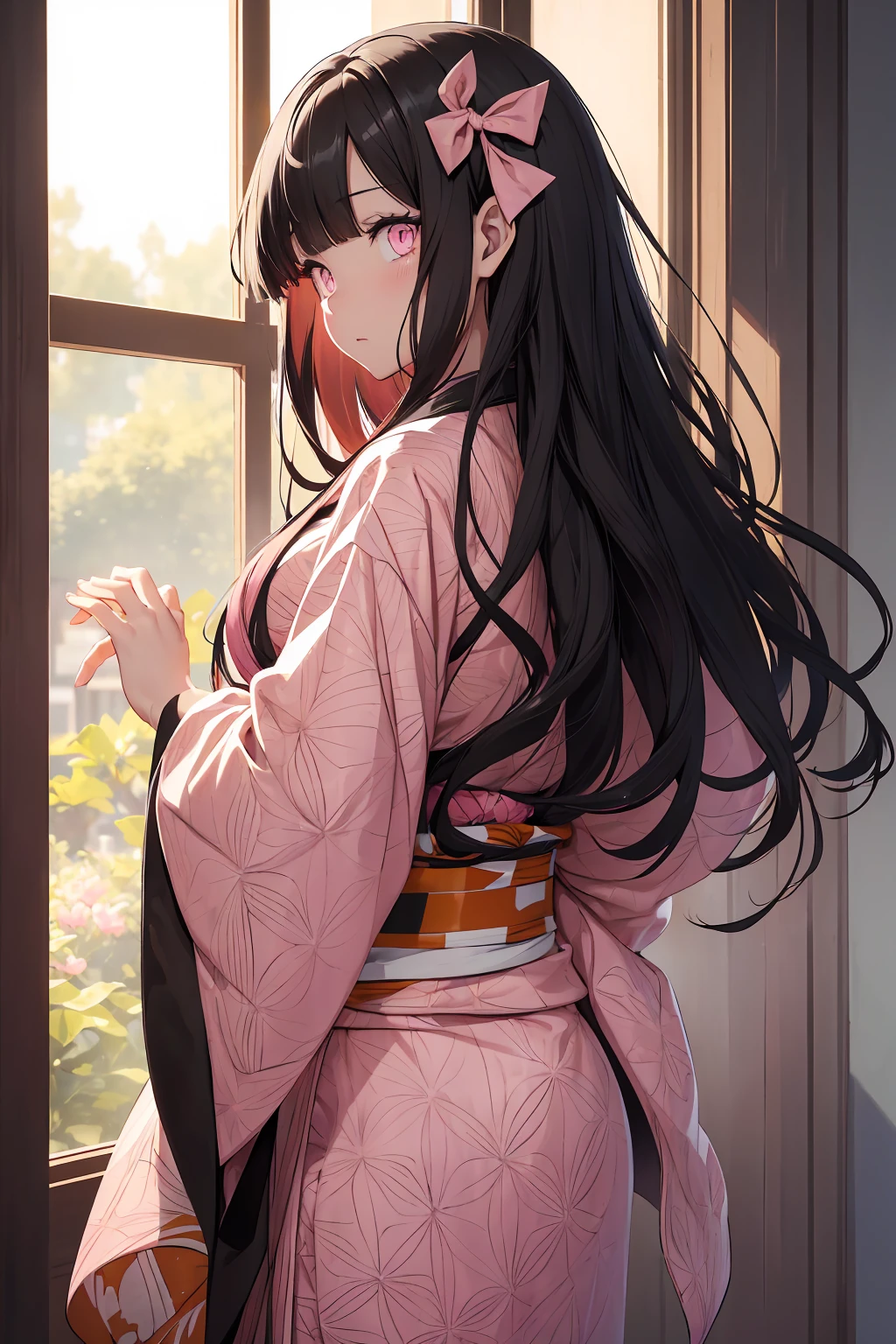 Browsing Caution topless Completely naked Nezukokamado, Nezuko Kamado, Black Hair, (amount:1.5), Hair Ribbon, Long Hair, Multicolored Hair, (Pink Eyes:1.5), Orange Hair, Elongated pupils, Wavy Hair, Two-tone hair, break asa no ha (pattern), checkered sash, Haori, kimono, kimono, Long sleeve, heart, pink kimono, sash, wariza, Wide sleeves, break looking at viewer, break indoors, break (masterpiece:1.2), Highest quality, High resolution, unity 8k wallpaper, (shape:0.8), (Beautiful attention to detail:1.6), Highly detailed face, Perfect lighting, Extremely detailed CG, (Perfect hands, Perfect Anatomy),