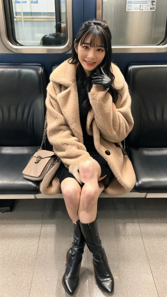 Black Leather Gloves,Five fingers,Wearing pumps and short black socks