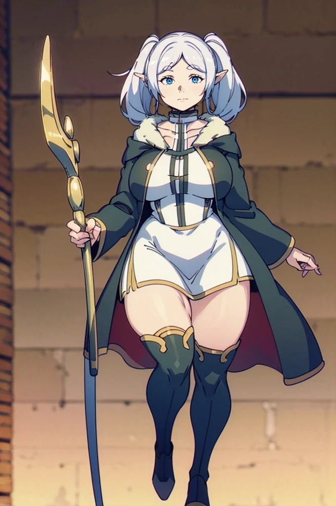 1girl,solo,elf,white hair,grey hair,earrings,pointy ears,long hair,ponytail,green eyes,twintails,parted bangs,thick eyebrows,,, holy magicalgirl, , holy haura, halo, smile, joyfull, paladin, sword holding, full body , boots, standing,cute,breast, curvy, female,fantasy goddess,there is a cartoon picture of a woman with a very large breast, glowing angelic being, glowing holy aura, inspired by Luma Rouge, the non-binary deity of spring, ethereal rainbow nimbus, the butterfly goddess of fire, inspired by Mariel, glowing aura around her, astral fairy, as the goddess of the sun, “uwu the prismatic person, big breast, serious, beautiful eyes, , full body, walking, long robe, long dress, ,priestess ,holy, smile, god rays, ray tracing, sparkle, cinematic lighting, UHD, retina, masterpiece, ccurate, anatomically correct, textured skin, super detail, high details, high quality, award winning, best quality, highres, 1080P, HD, 4K, thunder aura, light aura,full, staff holding, determined, long sleevess, short skirt nfsw