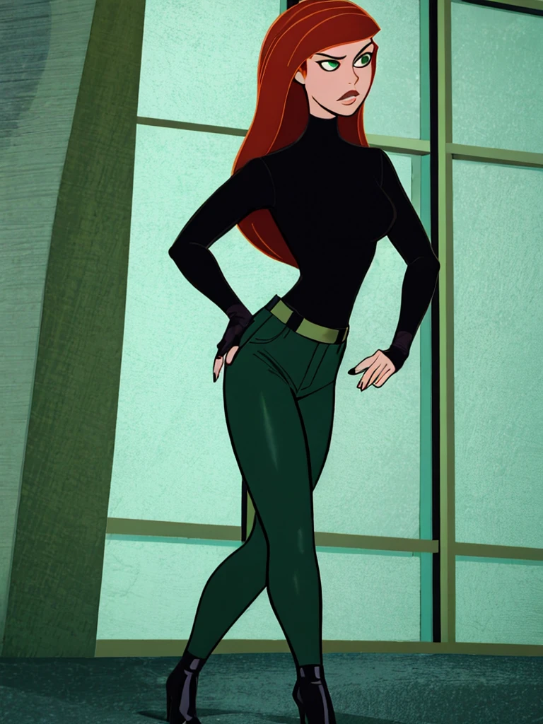 Redhead badass Kimpossible black turtleneck and green pants sexy and alluring mature woman sexy and alluring beautiful and lovely elegant spy badass and magnificent babe sparsely clothed 