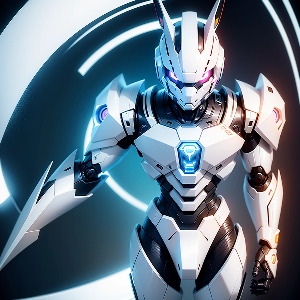 robot rabbit, White color, male gender, a very colorful digital jungle,