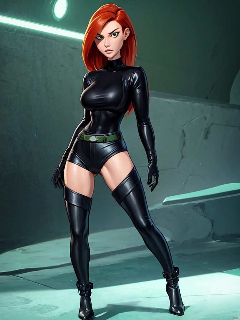 Redhead badass Kimpossible black turtleneck and green pants sexy and alluring mature woman sexy and alluring beautiful and lovely elegant spy badass and magnificent babe sparsely clothed toned abs and large breasts 