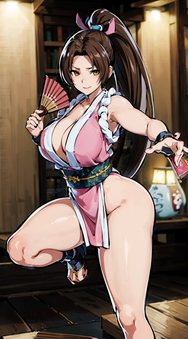 (((Intense action pose:1.6)))、((8K)), ((32k)), ((Highest quality)), ((masterpiece)), ((超High resolution)), ((Tmasterpiece)), (((head shot:1.6)))、((8K)), ((32k)), ((Highest quality)), ((masterpiece)), ((超High resolution)), Fine skin、女性1 person、pink sexy dresses、((Mai Shiranui:1.2)), Expose your shoulders、Brown Hair, Brown eyes, Long and high ponytail, hair band, 1 person、Captivating smile, 25 years old, Japanese Mature, beautiful指, beautiful長い脚, beautiful体, beautiful鼻, beautifulキャラクターデザイン, Perfect Eyes, Perfect Face, jewelry, hair ornaments, king of fighters,((Large Handheld Fan:1.6))、
(Tabletop, Highest qualityの, Highest quality, beautifully、beautiful: 1.2), Very detailed, More detailed,適切な体のProfessionalポーション,Tabletop,Ultra-high quality output images,High resolution,Intricate details,Very delicate and beautiful hair,Realistic photos,dream-like,Professionalの照明,Realistic Shadows,Focus Only,
(Big Breasts:1.2,) , フローティングスカートFine skinの質感, High quality fabric, High quality metallic texture、((Beautiful and dense face))、RAW Photos、Professional, Ultra-fine painting, ((alone)), beautiful胸、Highest quality, Very detailed, Very detailed詳細, Finer details, so beautiful,(Five Fingers, Four fingers and thumb),Concept Art, Anime fantasy artwork, Detailed fantasy art,8KHigh resolution, Detailed Art, 8 Slim legs, Defined, Defined fingers
