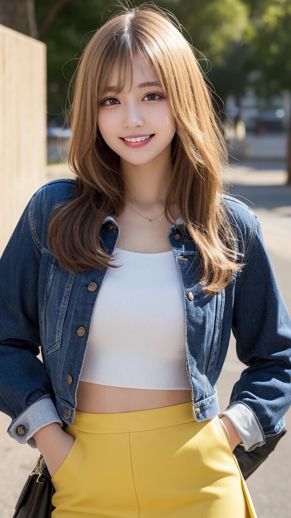 Highest quality, shape, Very detailed, finely, High resolution, 8k wallpaper, mini skirt,Sure .Clothes with "LABO" written on them,whole body ,Beautiful and beautiful eyes,one piece, Blonde,Sexy look,Natural color lip, Random sexy poses,smile,Beautiful teeth,20-year-old girl,Random background