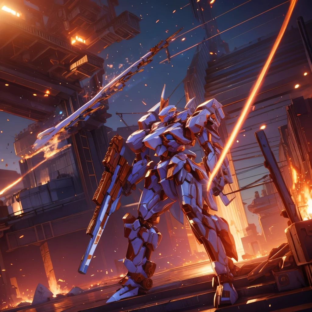 Obra de arte, melhor qualidade:1.7),(Mech white and rusted:1.5), médio, segurando uma sniper azul grande. Realistic, Extremely detaild, 4K UHD, HDR, naturallight, cinematic lighting, masterpiece-anatomy-perfect, ultra HD, Space Combat, Battlefield, RAW photo, metallic, ultra-fine painting, perfect body proportions, anatomically correct, real texture material, Anti-Aliasing, TXAA, SSAO, Post Processing, Post Production, Tone Mapping, CGI, VFX, SFX, Hyper maximalist, ultra photorealultra-detailed intricate details.