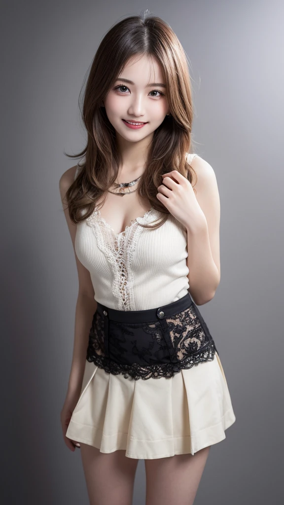 Top Quality, Shape, Highly Detailed, Fine details, High Resolution, 8k wallpaper, mini skirt,Wearing clothes with TOKI LABO written on it, full body ,Beautiful eyes, dress, blonde hair, sexy look, natural color lips, random sexy pose, smile, clean teeth, 20 year old girl, random background