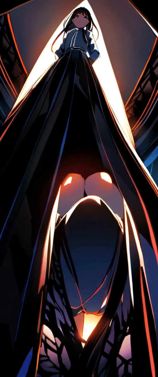 whole body,From below,A 14-year-old junior high school student with long black hair and a lingering afterglow,Crouch down,