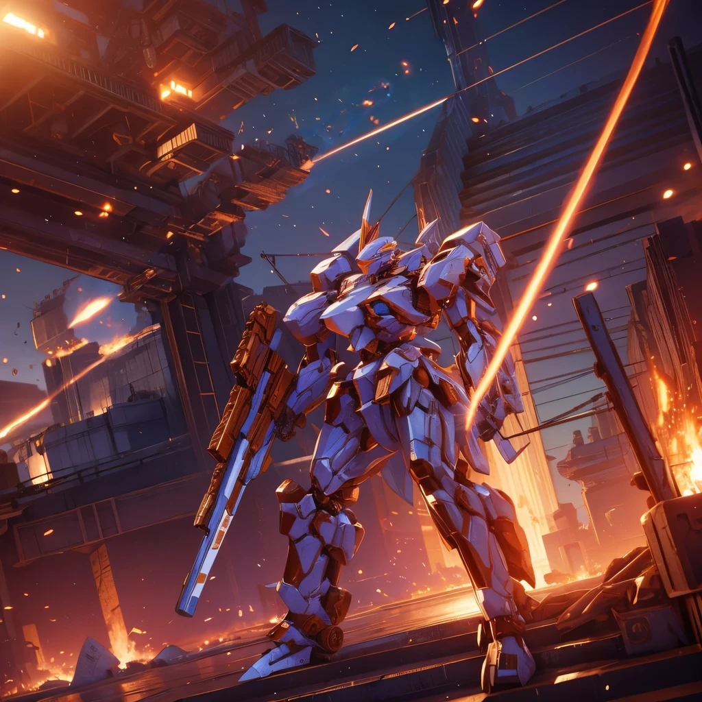 Obra de arte, melhor qualidade:1.7),(Mech white and rusted:1.5), médio, segurando uma sniper azul grande. Realistic, Extremely detaild, 4K UHD, HDR, naturallight, cinematic lighting, masterpiece-anatomy-perfect, ultra HD, Space Combat, Battlefield, RAW photo, metallic, ultra-fine painting, perfect body proportions, anatomically correct, real texture material, Anti-Aliasing, TXAA, SSAO, Post Processing, Post Production, Tone Mapping, CGI, VFX, SFX, Hyper maximalist, ultra photorealultra-detailed intricate details.