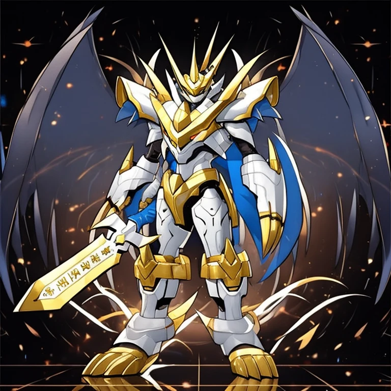 独奏. Imperialdramon Paladin Mode. armor. sword. holding a sword.