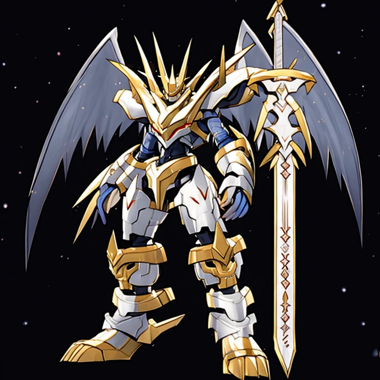 独奏. Imperialdramon Paladin Mode. armor. sword. holding a sword.