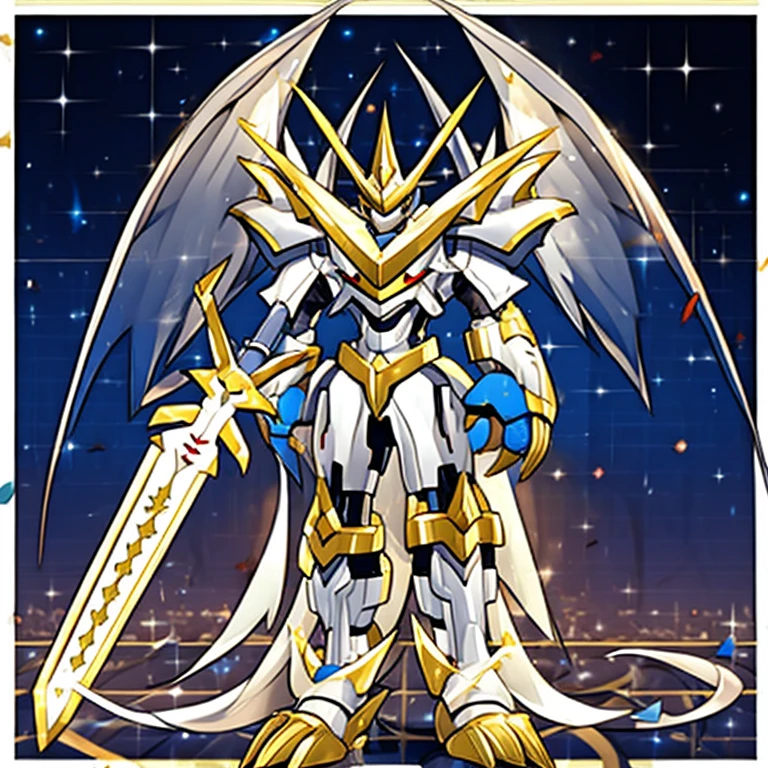 独奏. Imperialdramon Paladin Mode. armor. sword. holding a sword.