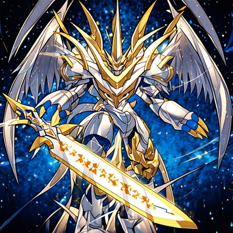 独奏. Imperialdramon Paladin Mode. armor. sword. holding a sword.