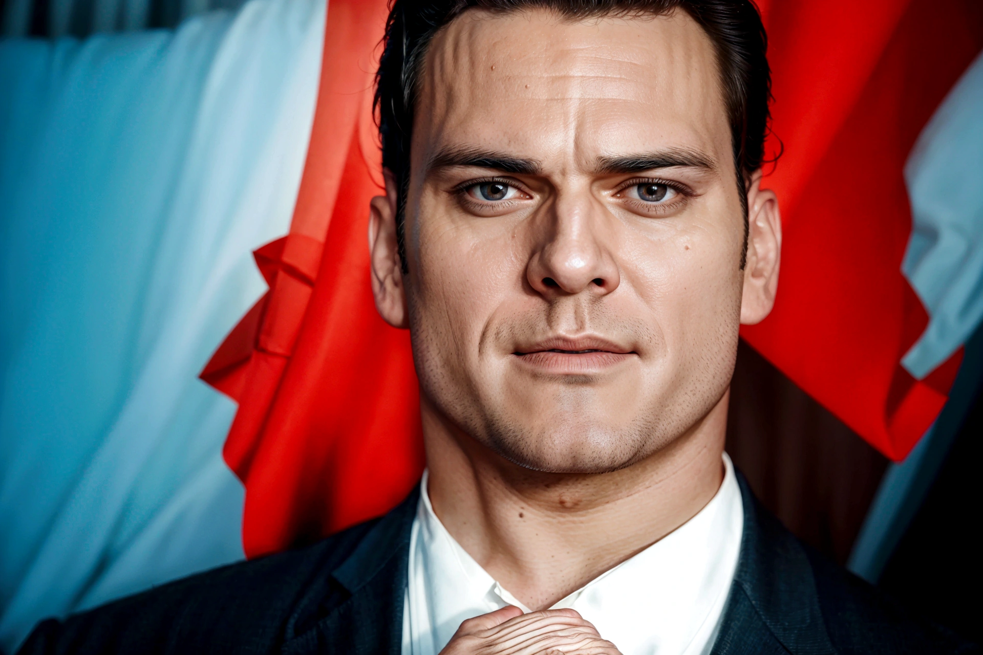 henry cavil holding up a paper in his bedroom at night for a fan to see on picture