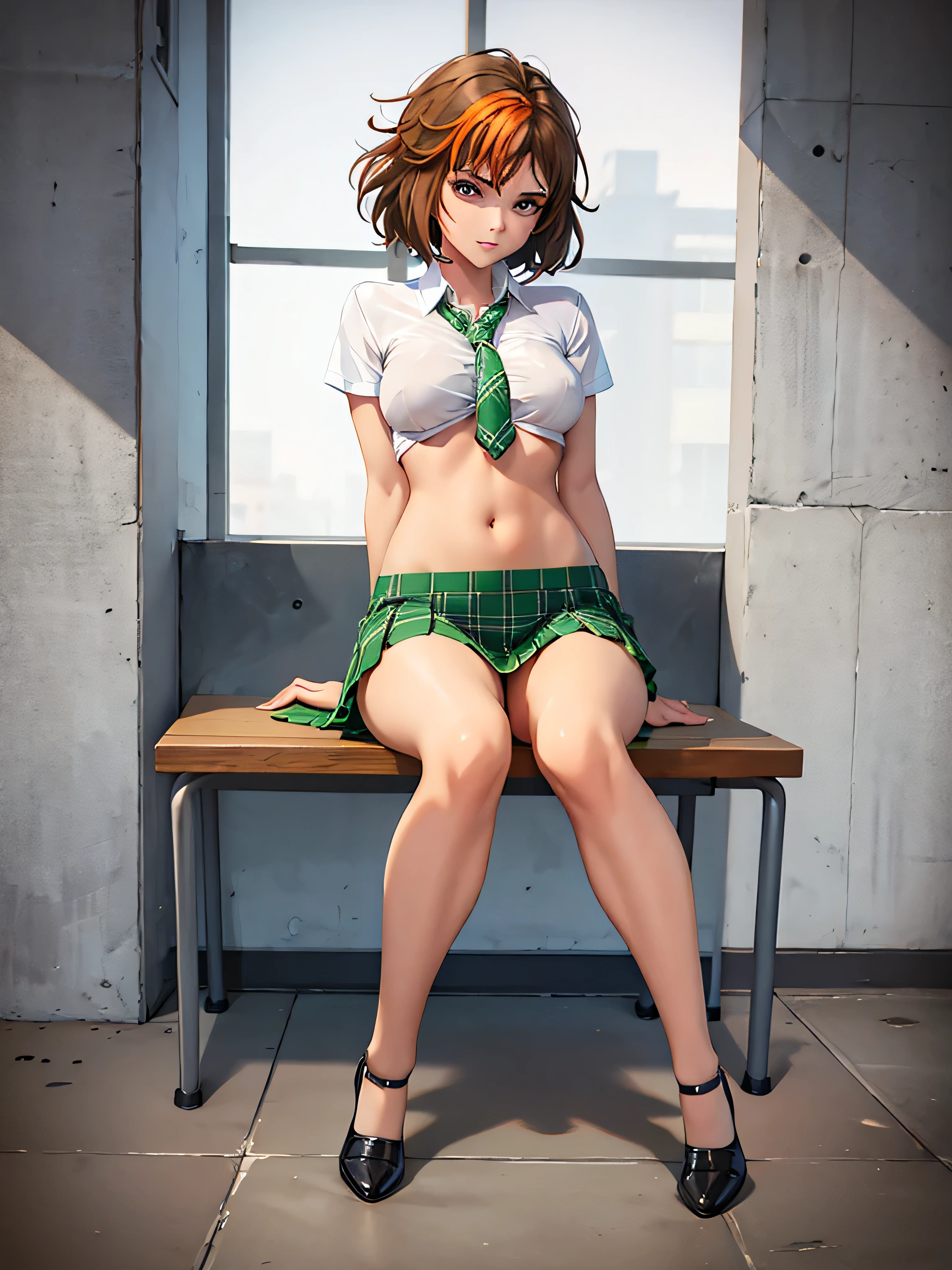 merula, thighs, tonified legs, solo girl, opentoeNYX, wide hips, small breast, uniform, full body, sitting