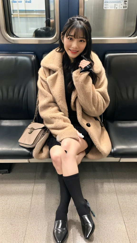 Black Leather Gloves,Five fingers,pumps,Wearing short black socks