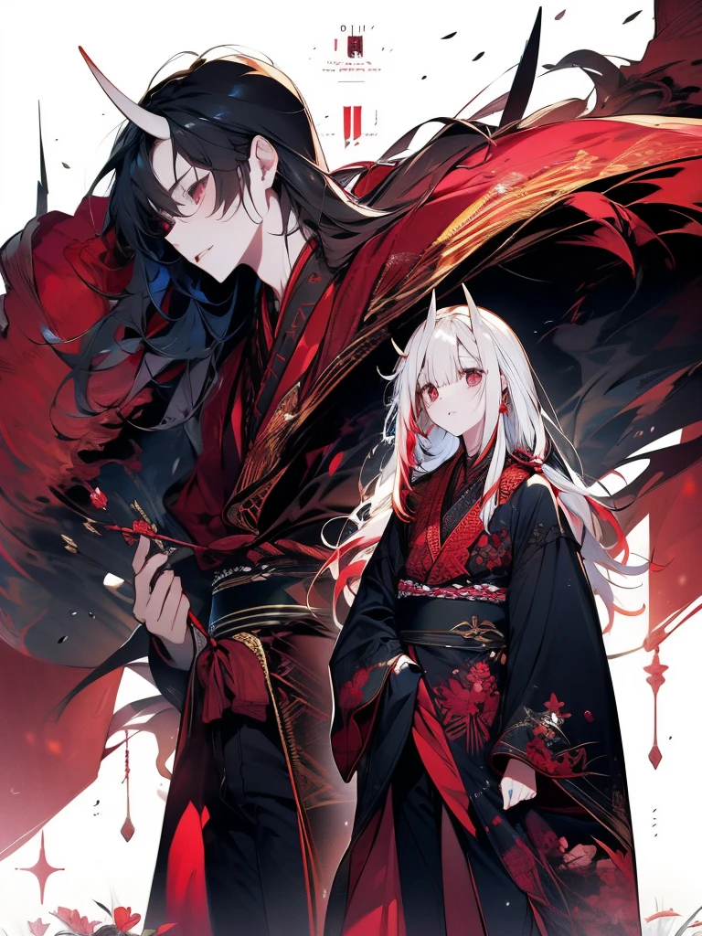 Nakiri Ayame、
oni Horn、ulticolor hair、
long hair、
red eyes、
white hair、One Girl、morning、rain、coat、Put your hands in your pockets、They will laugh、Super colorful、Red-based color scheme、Melancholic expression、