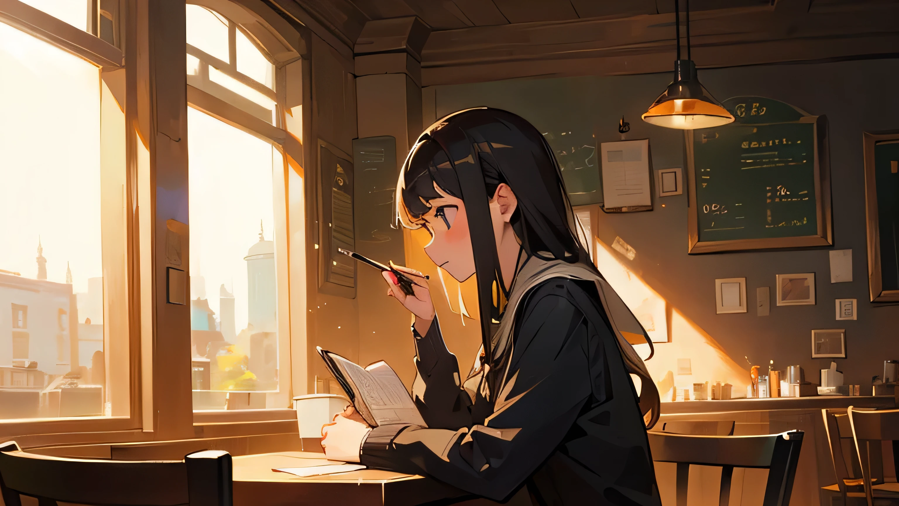 Girl studying in cafe