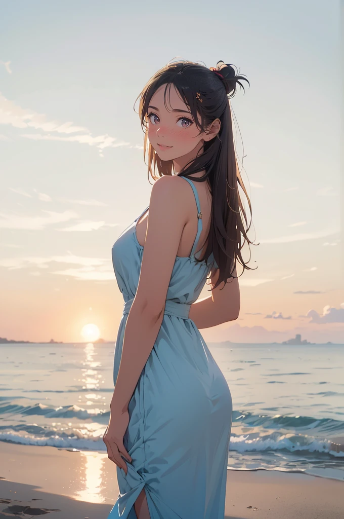 (masterpiece), (best quality), (ultra-detailed), (best illustration), (best shadow), (absurdres), Female, 25 years old, looking at viewer, steam, shy, nose blush, nsfw, medium breasts, nude, light smile,