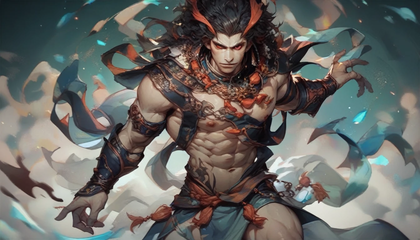 Male Kuruk from Legend of Aang but multiple spiritual arms in the style of shiva epic fantasy D&D concept serious