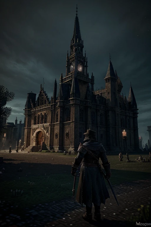 castillo medieval estilo bloodborne con magos peleando version minecraft