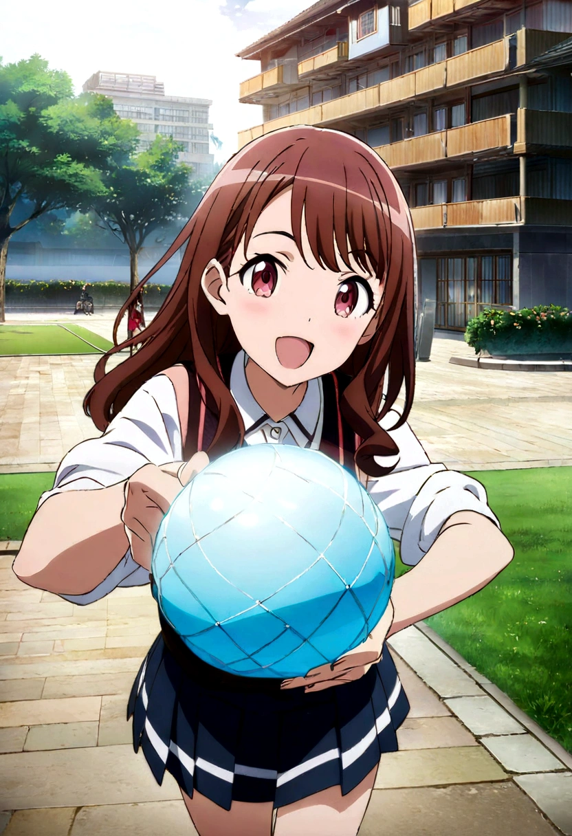 Anime girl wearing badminton playing badminton in the park,The background is a building, The Idolmaster, Official Artwork, Official Anime Artwork, high detailed Official Artwork, Official Art, Kyoto Animation key visual, Propaganda Art, Holographic Live Broadcast, Official Artwork hdr, Kyoto Animation, Anime Key Visual Concept Art, Complete art, Headquarters Artwork, mana in the air, Official illustrations